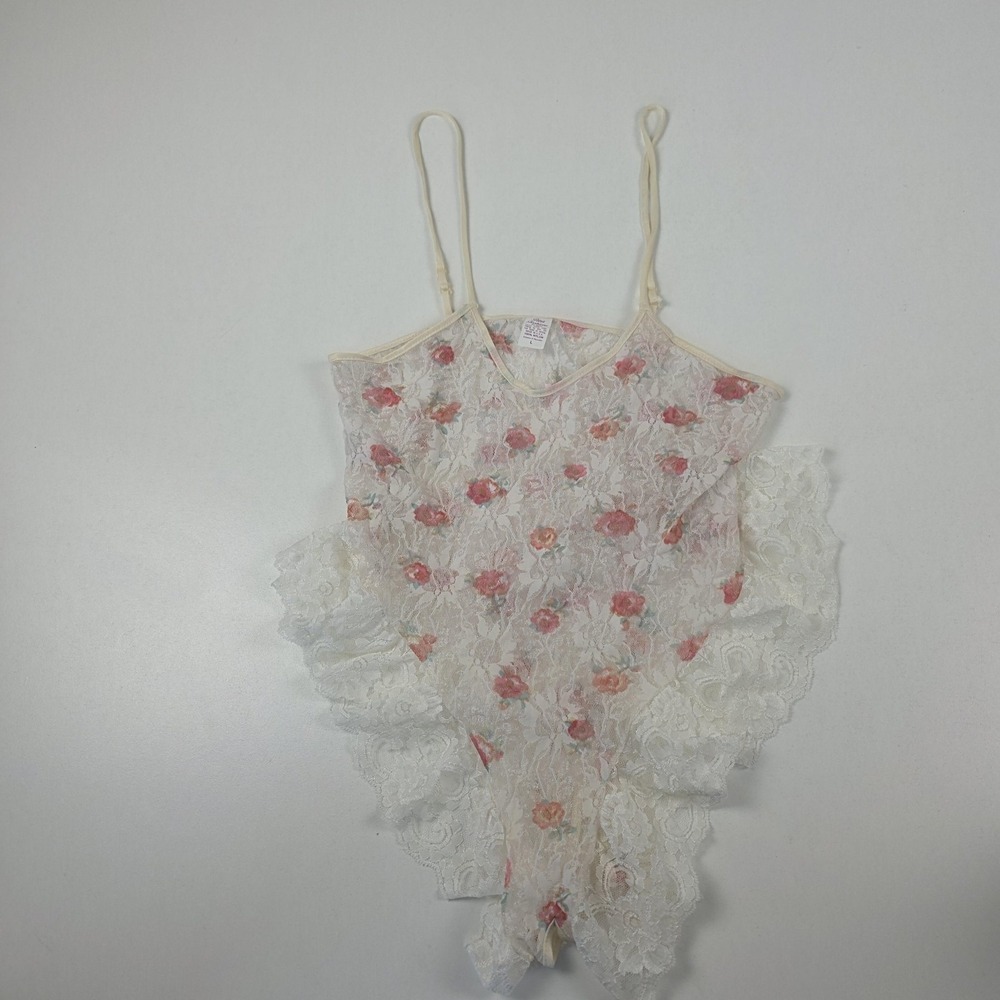 Petra Fashions Teddy Womens Large White Lace Floral Ruffle One Piece Lingerie